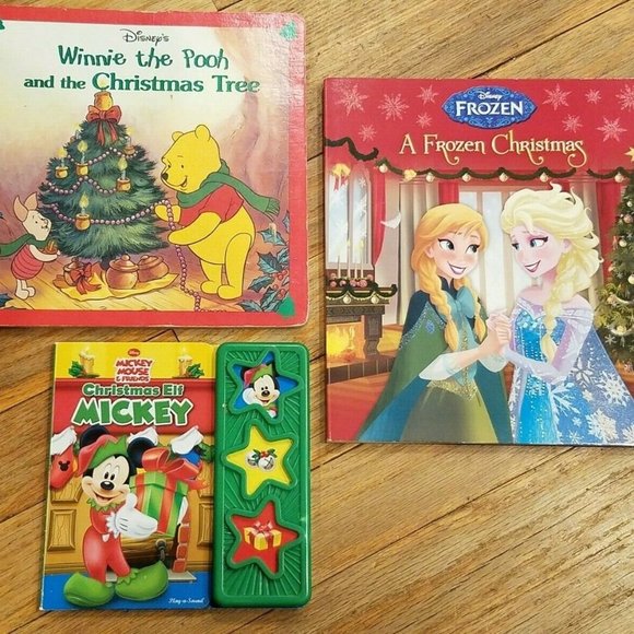Lot of 3 Disney Christmas Holiday Books - Mickey, Frozen, Pooh